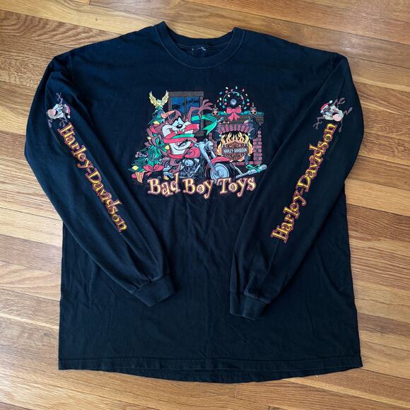 Vintage Harley Davidson T-Shirt Taz Christmas Bad Boy Toys XXL Sturgis LS '03 - Picture 1 of 7